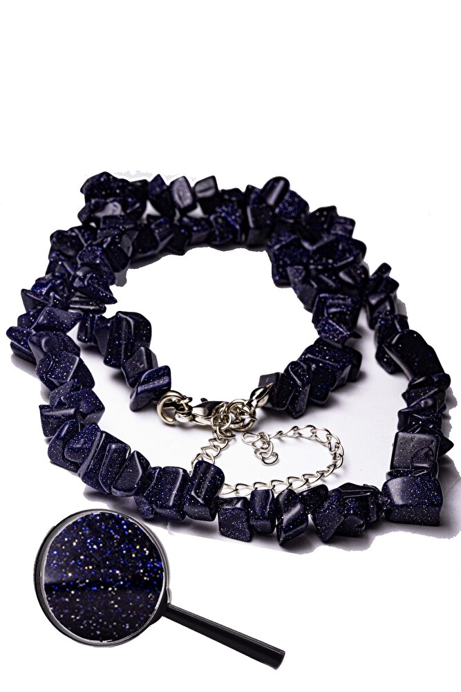 Sertifikalı Kırık Taşlı Mavi Yıldız Taşı Doğal Taş Kolye