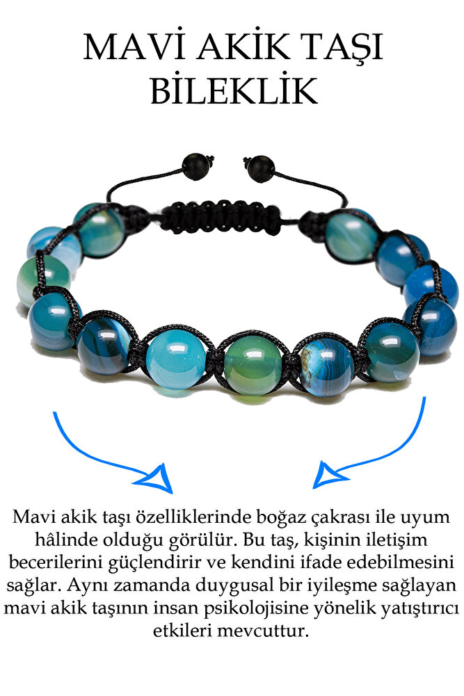 Sertifikalı Aaa Kalite Mavi Akik Taşı Bileklik - Makrome