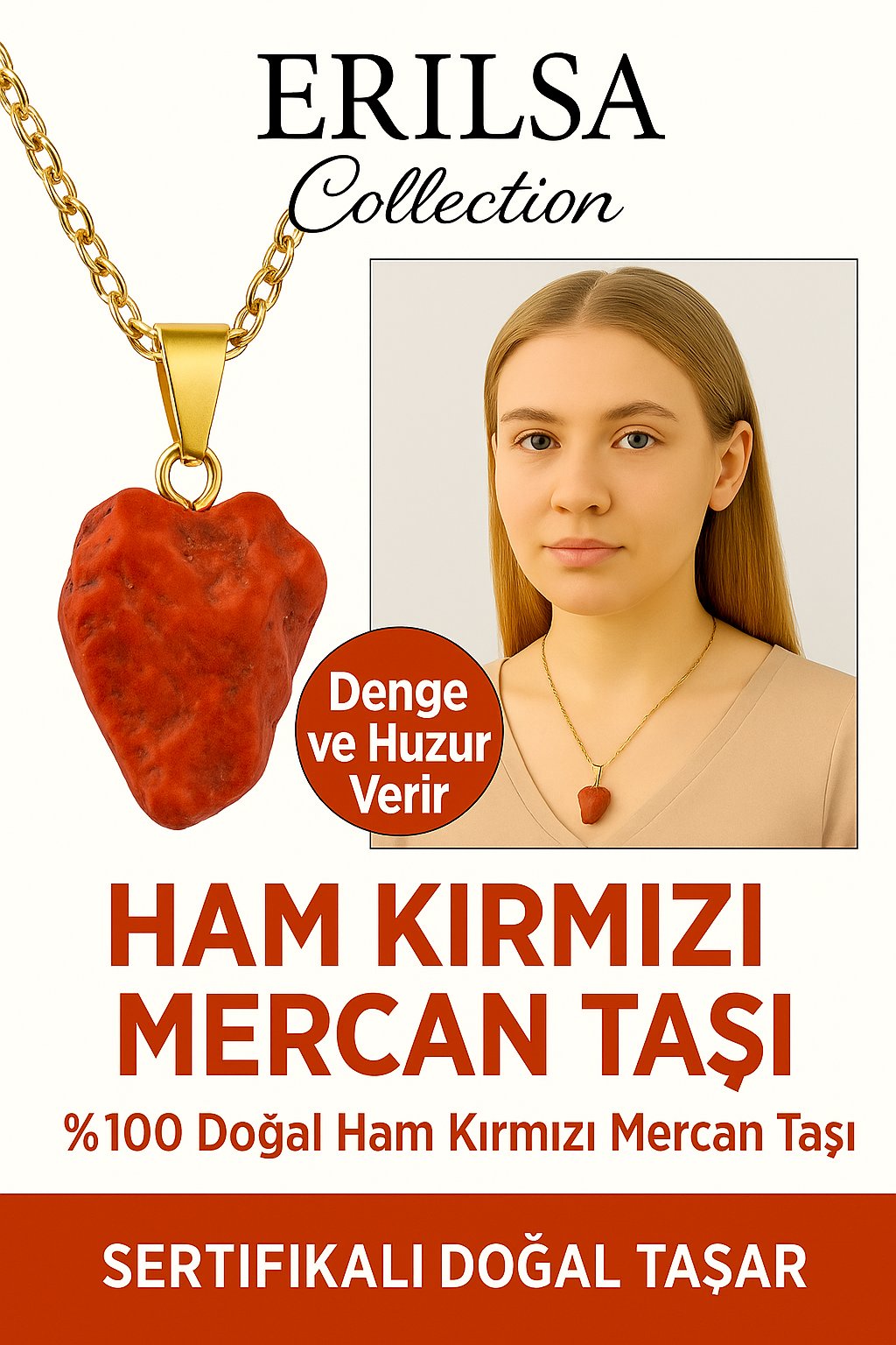 Sertifikalı Altın Kaplama Ham Doğal Kırmızı Mercan Kolye – Tutku, Enerji ve Dişil Gücü Yükseltir