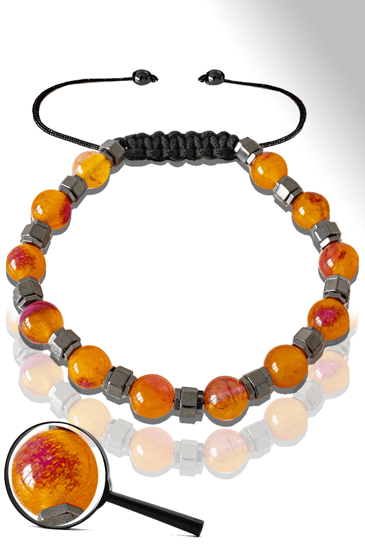 Sertifikalı Silver Hematitli Turuncu Mor Renkli Kuvars Taşı Bileklik