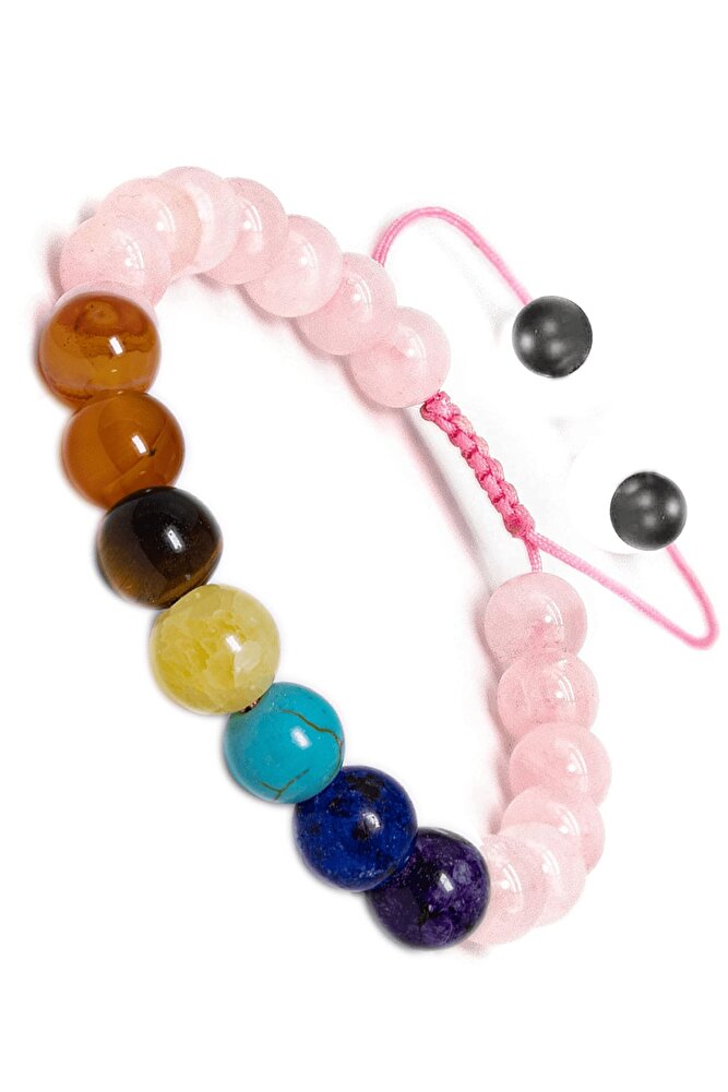 Sertifikalı Pembe Kuvars Taşı 7 Çakra Bileklik - Akik Kaplan Gözü Sitrin Firuze Lapis Ametist Taşı