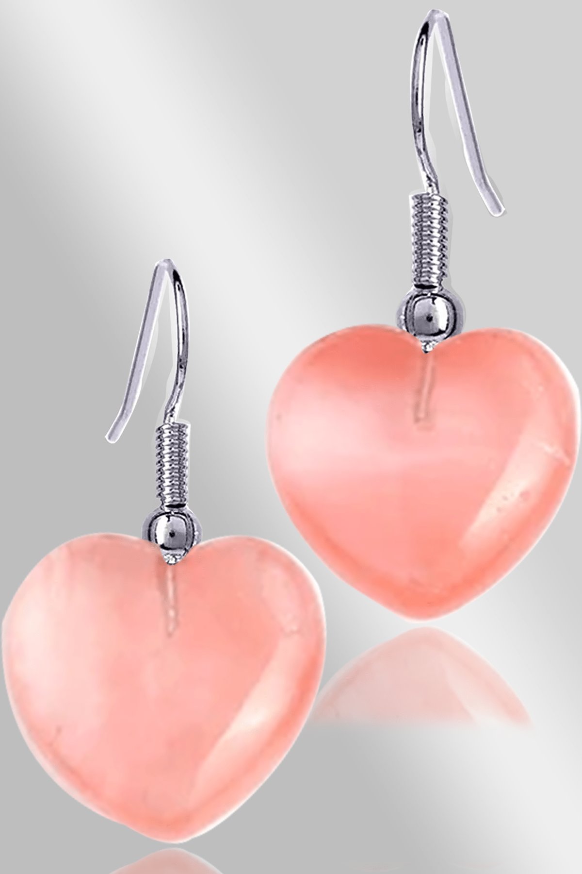 Sertifikalı Kalp Model Gül Kuvars Taşı Doğal Taş Küpe