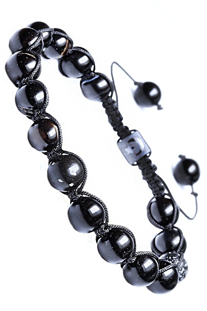 Sertifikalı Makrome Siyah Akik Doğal Taş Bileklik