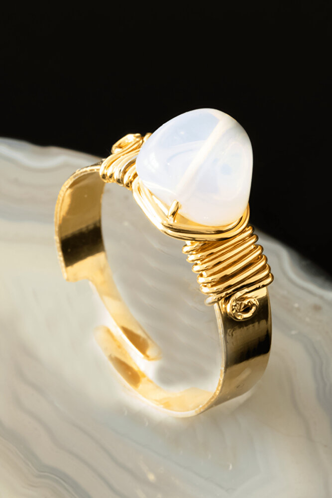 Sertifikalı Kalın Tımbıl Model Opal Taşı Yüzük - Ayarlamalı