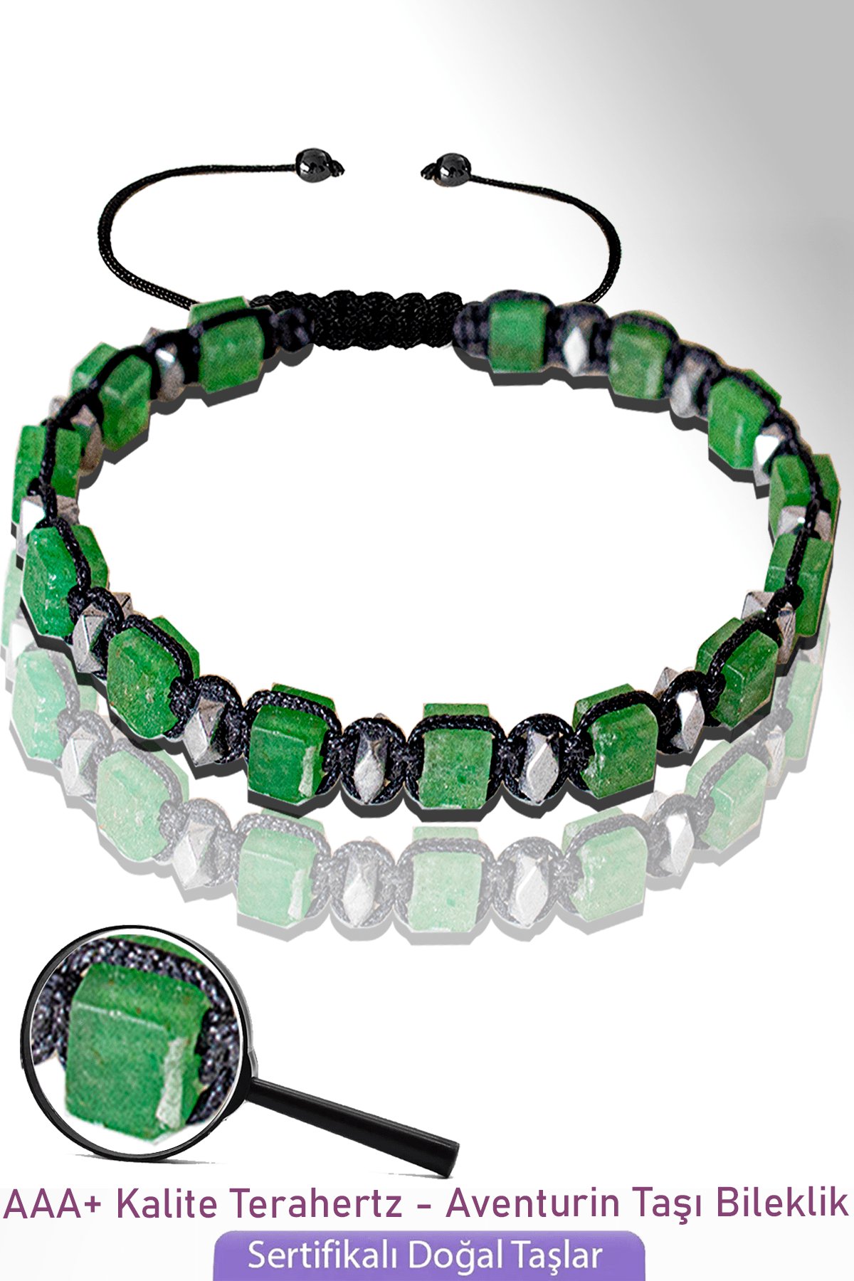 Sertifikalı Küp Model Aventurin Taşı Bileklik - Ayarlamalı