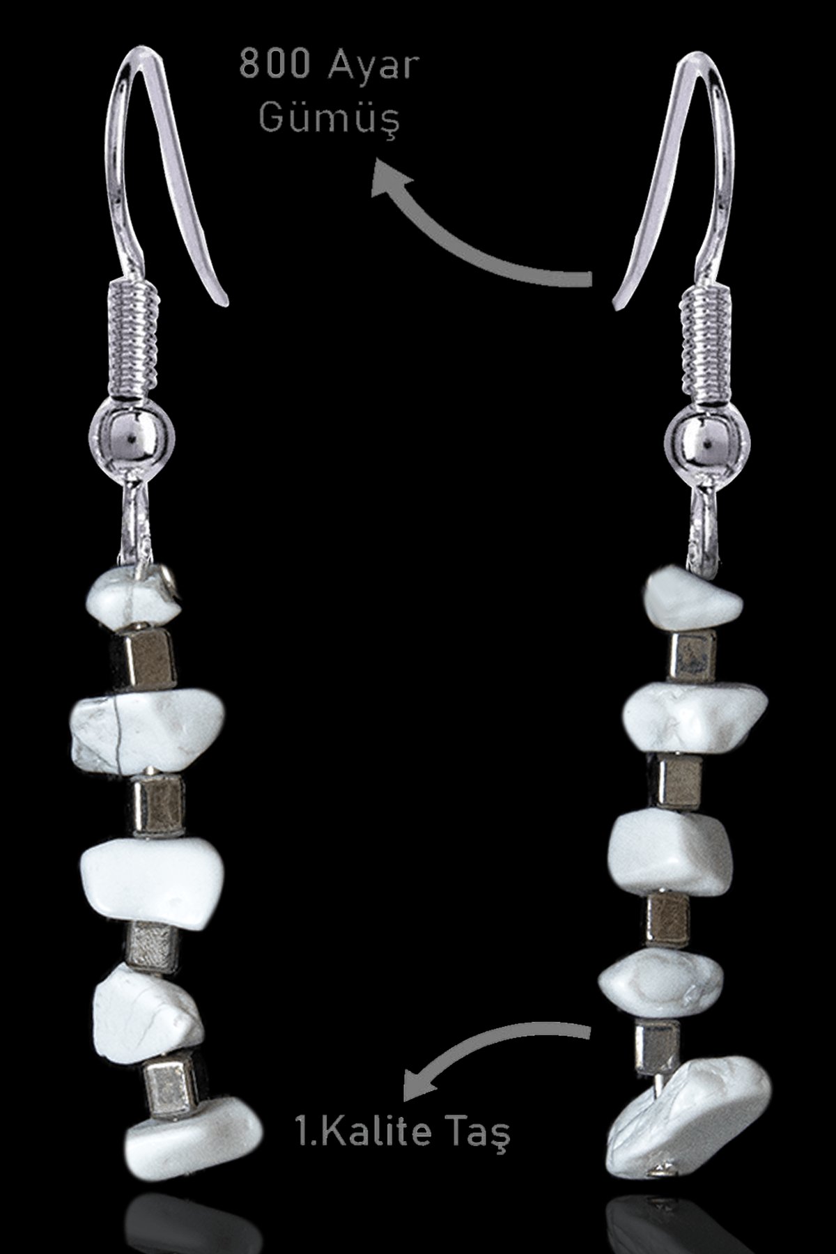 Sertifikalı Kırık Taşlı Model Beyaz Mercan Taşı Küpe