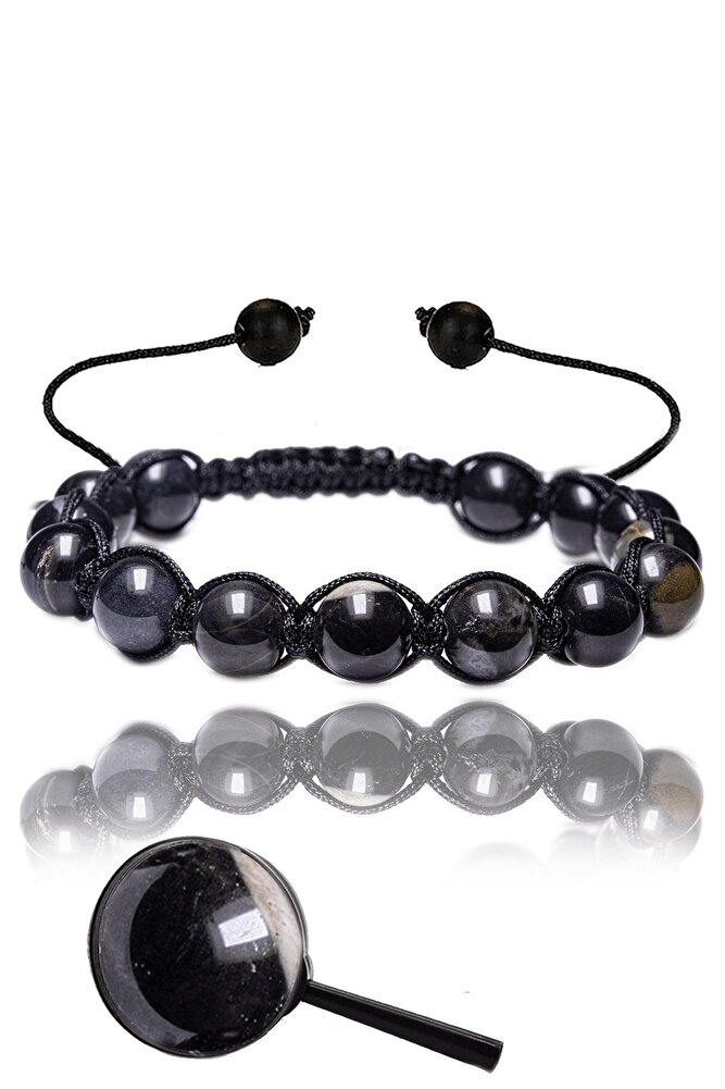 Sertifikalı Makrome Gerçek Obsidyen Taşı Bileklik - 1.kalite