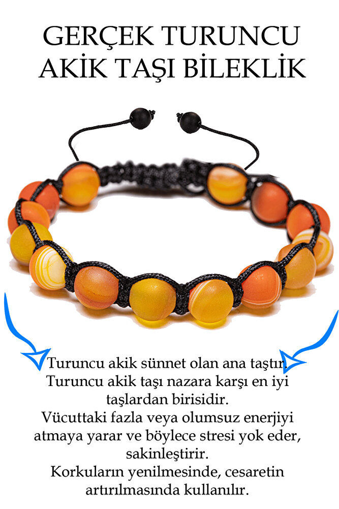 Sertifikalı Ham Işlenmemiş Damarlı Turuncu Akik Taşı Bileklik