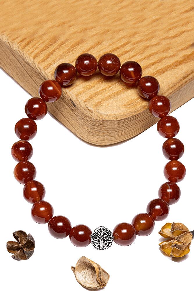 Sertifikalı Aaa+ Kızıl Yemen Akik Taşı Bileklik - Gümüş Aparatlı