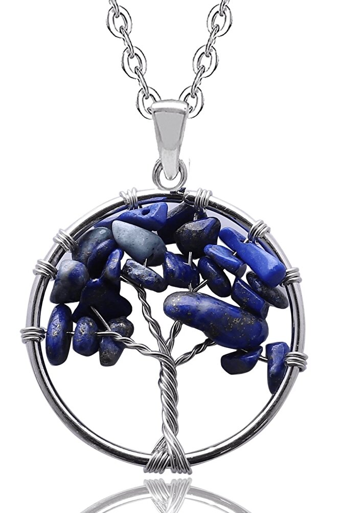 Sertifikalı Doğal Lapis Lazuli Taşı Hayat Ağacı Kolye