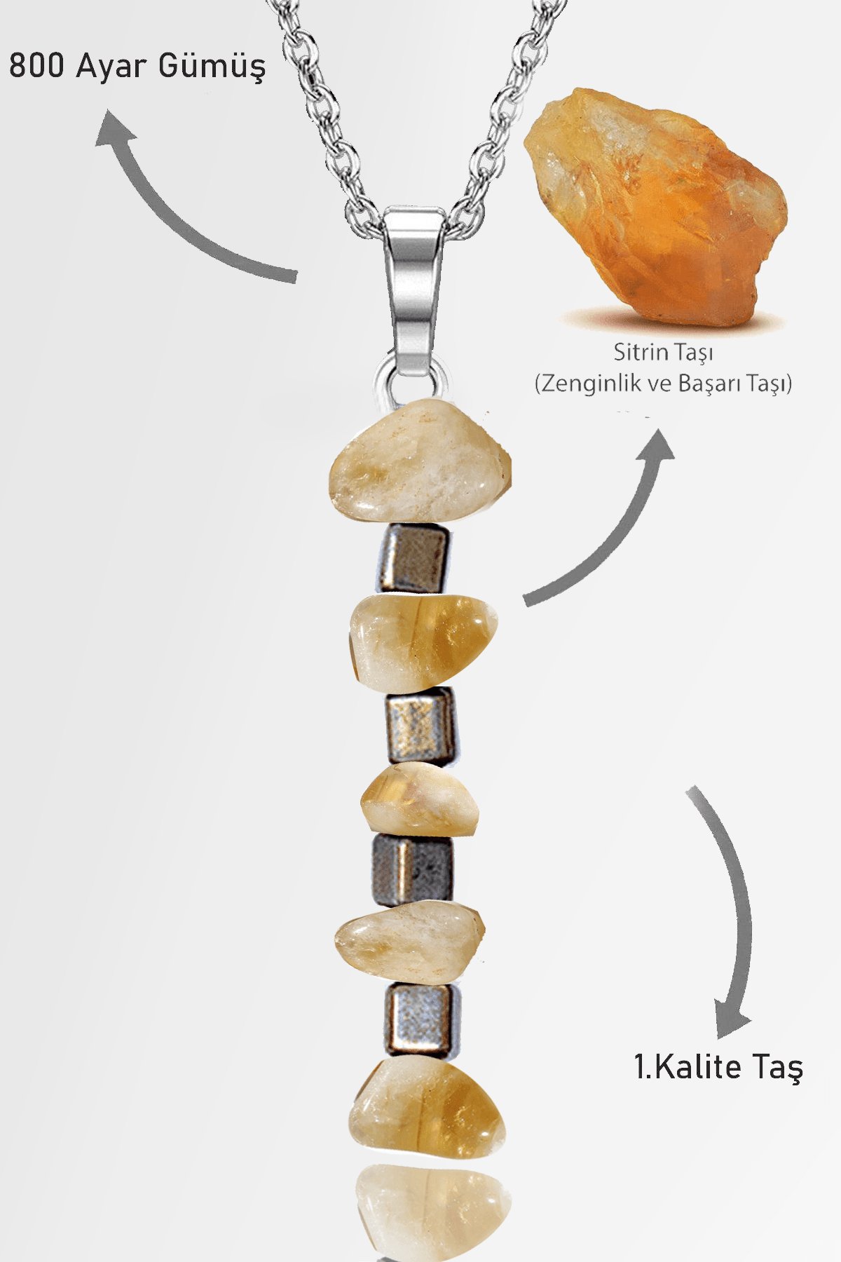 Sertifikalı AAA+ Kırık Taşlı Model Sitrin Taşı Kolye - Brezilya