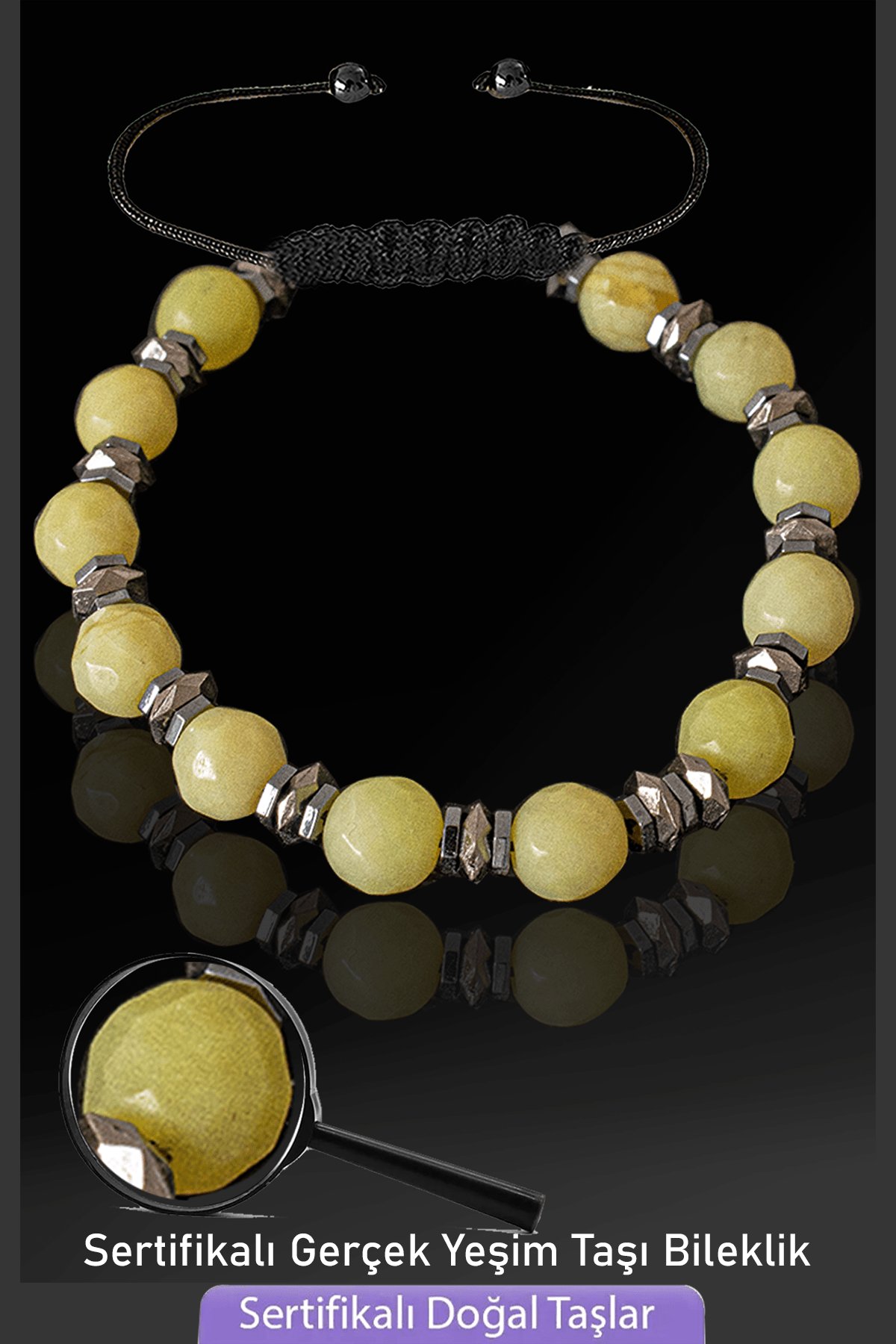 Sertifikalı Açık Renkli Fasetli Yeşim Taşı Bileklik - Ayarlamalı