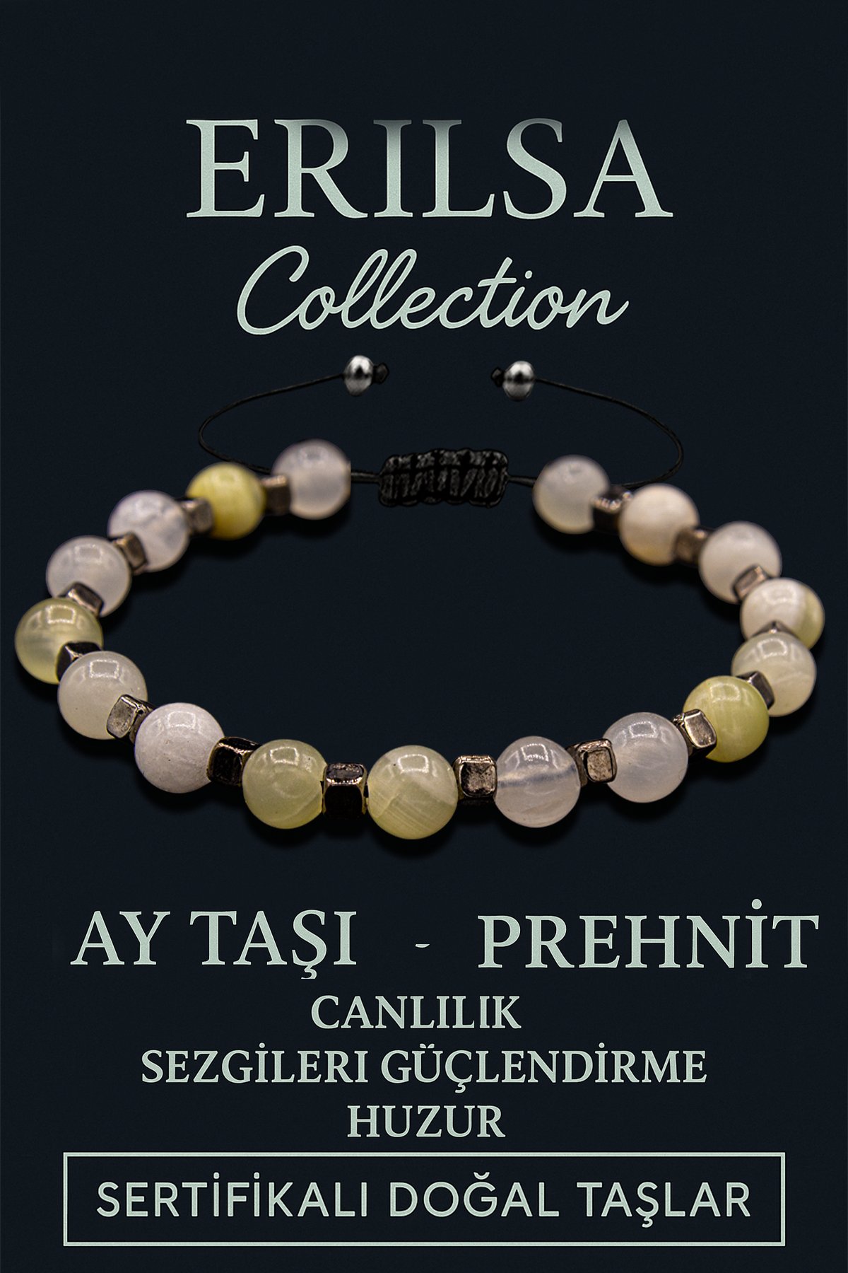 Sertifikalı Terahertz & Ay Taşı - Prehnit Bileklik – Sezgi, Şefkat ve Koruma