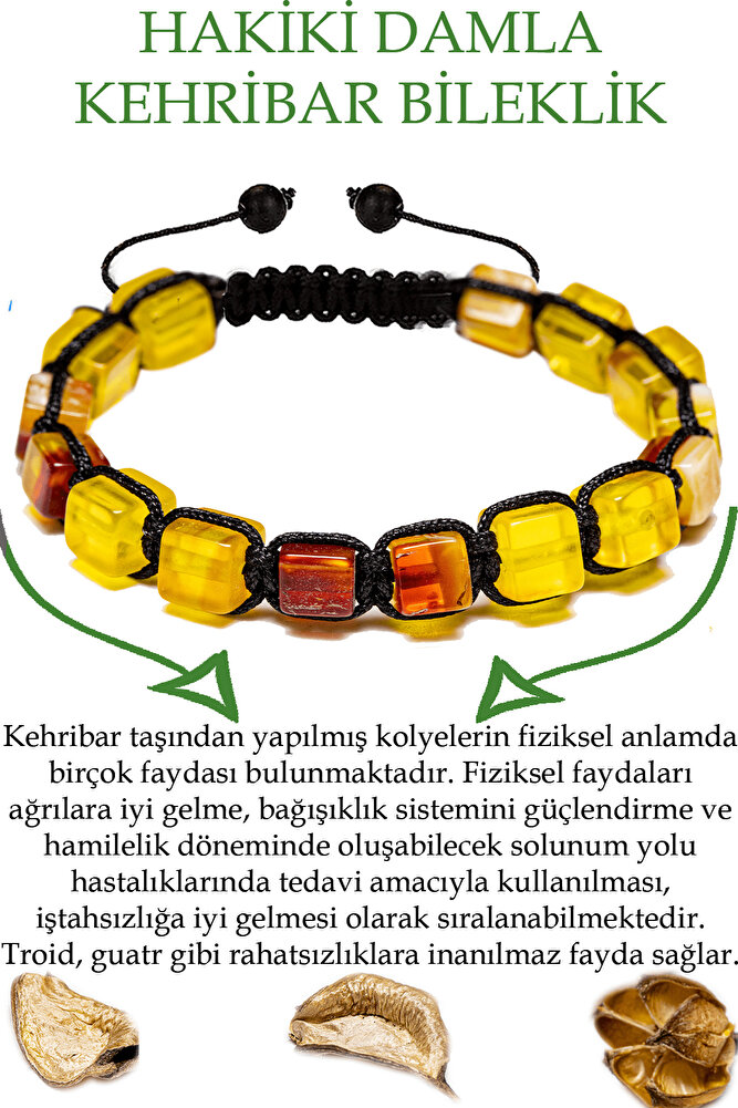 Üretici Sertifikalı Küp Kesim Sarı Vişne Doğal Damla Kehribar Bileklik