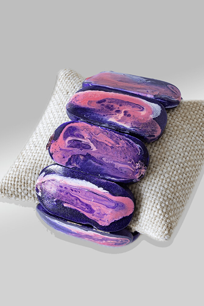 Ebruli Mor Afrika Sandal Ağacı Rolex Model Bileklik