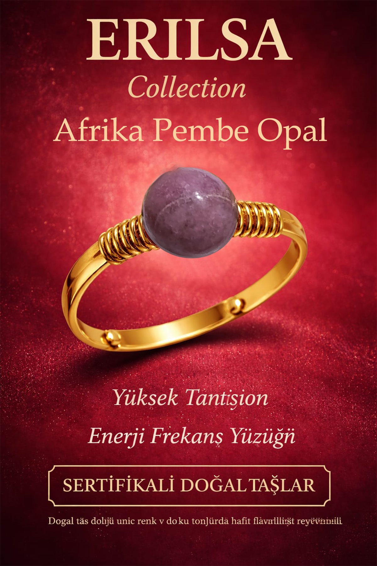 Sertifikalı Yüksek Tansiyon Enerji Yüzüğü – Afrika Pembe Opal Taşı Ayarlamalı Gold Yengeç Terazi