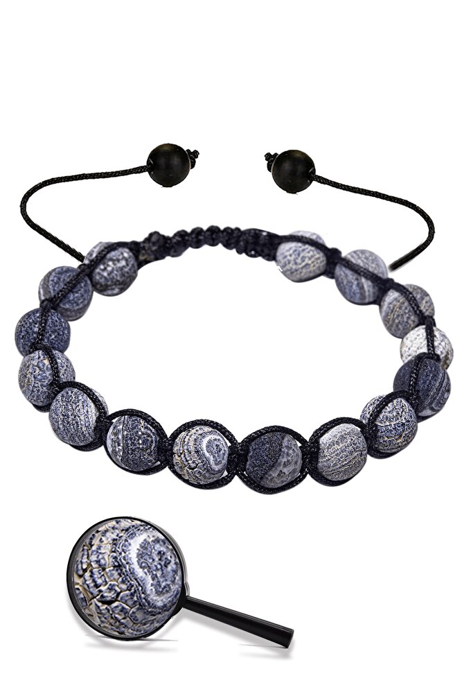 Sertifikalı Damarlı Siyah Akik Taşı Doğal Taş Bileklik