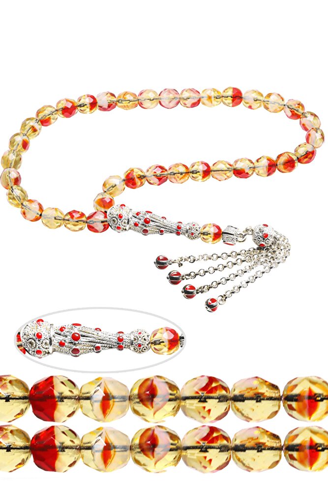 Sertifikalı Beyaz Kırmızı Mineli Telkari Püskül Kırmızı Doğal Kuvars Taşı Tesbih