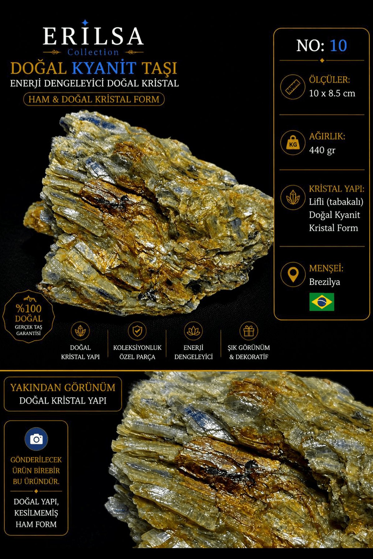 Sertifikalı Doğal Kyanit Taşı Kütle – Ham Kristal Form Dekoratif Mineral NO10