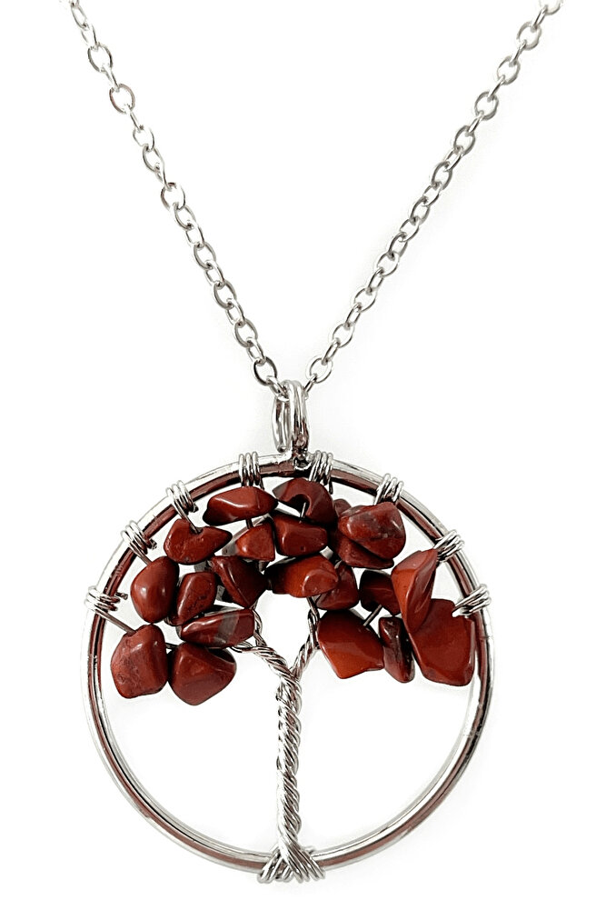 Sertifikalı Kırmızı Jasper Taşı Hayat Ağacı Kolye