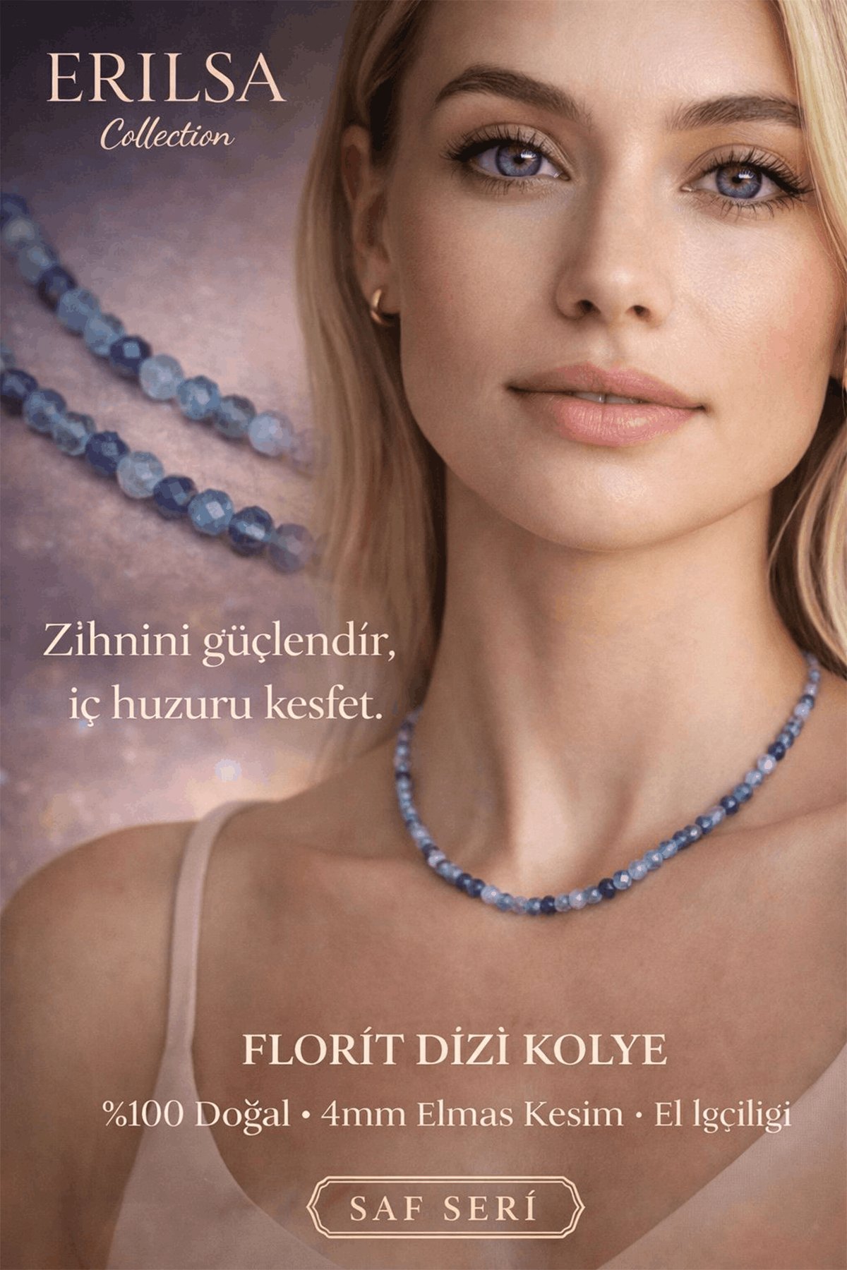 Sertifikalı Florit Dizi Kolye - 4mm Elmas Kesim Minimal Seri Doğal Taş Kolye Kadın