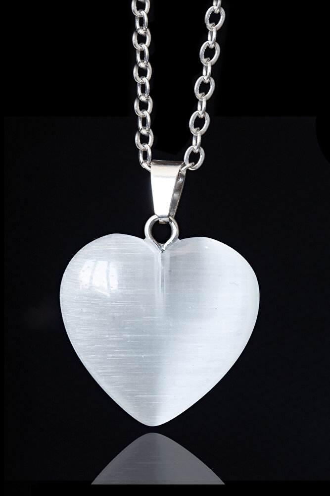 Sertifikalı Kalp Model Doğal Selenit Taşı Kolye