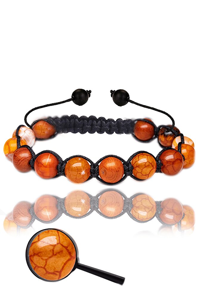 Sertifikalı Makrome Fasetli Doğal Turuncu Akik Taşı Bileklik