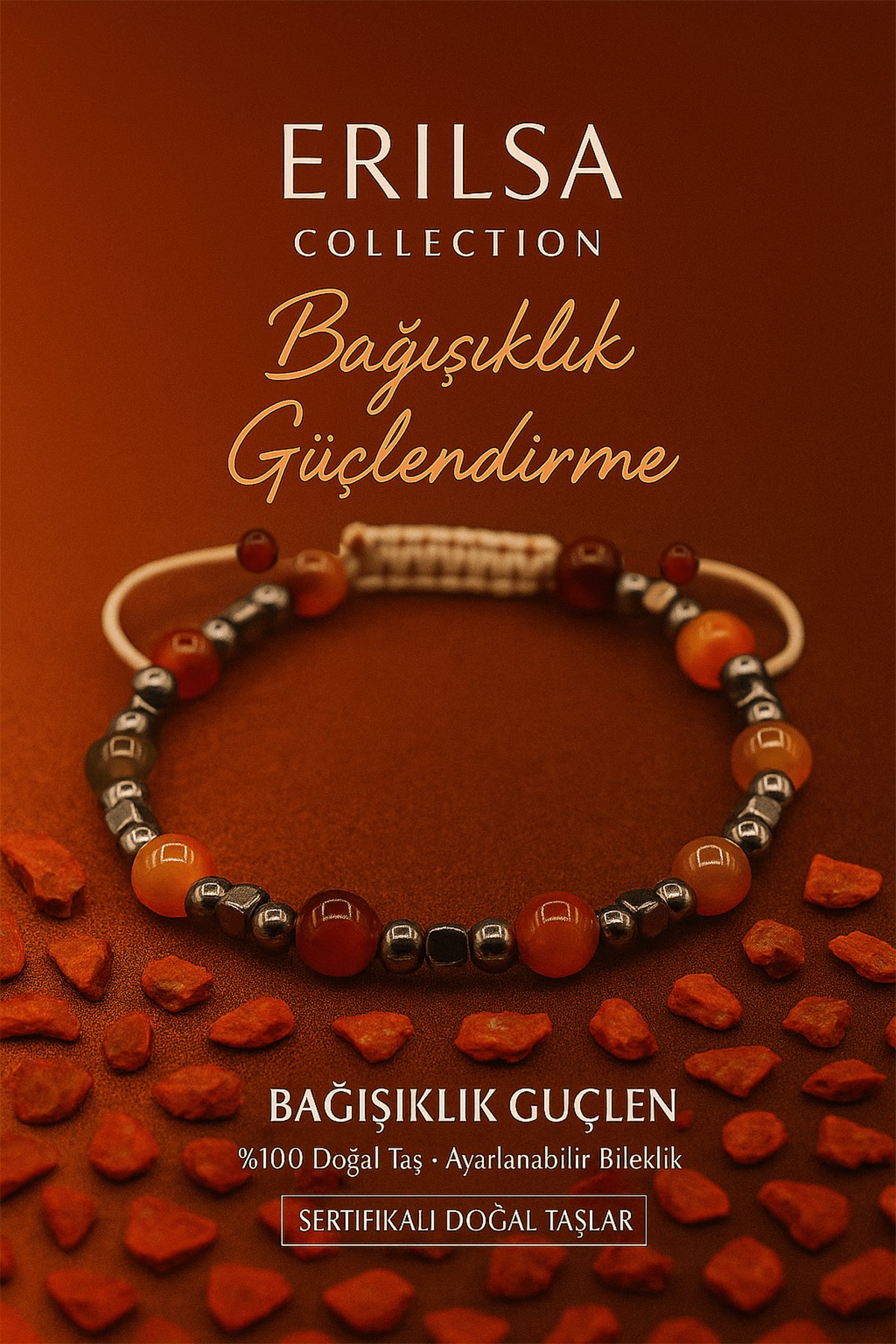 Sertifikalı Bağışıklık Güçlendirme Bilekliği – Çoklu Akik Doğal Taş (6 mm)