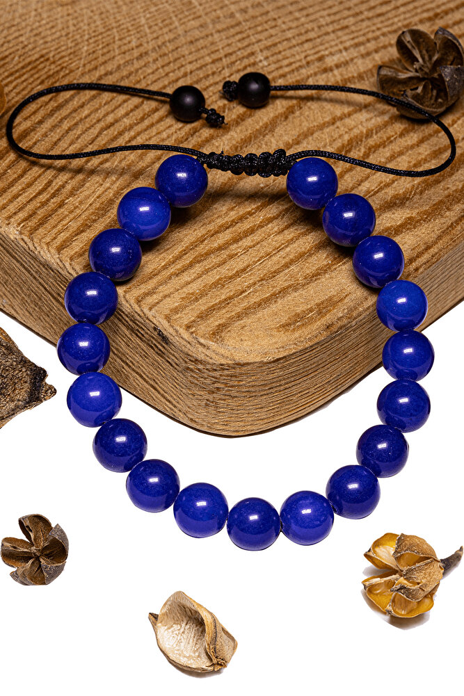 Sertifikalı Gece Mavi Lacivert Akik Taşı Bileklik - Makrome