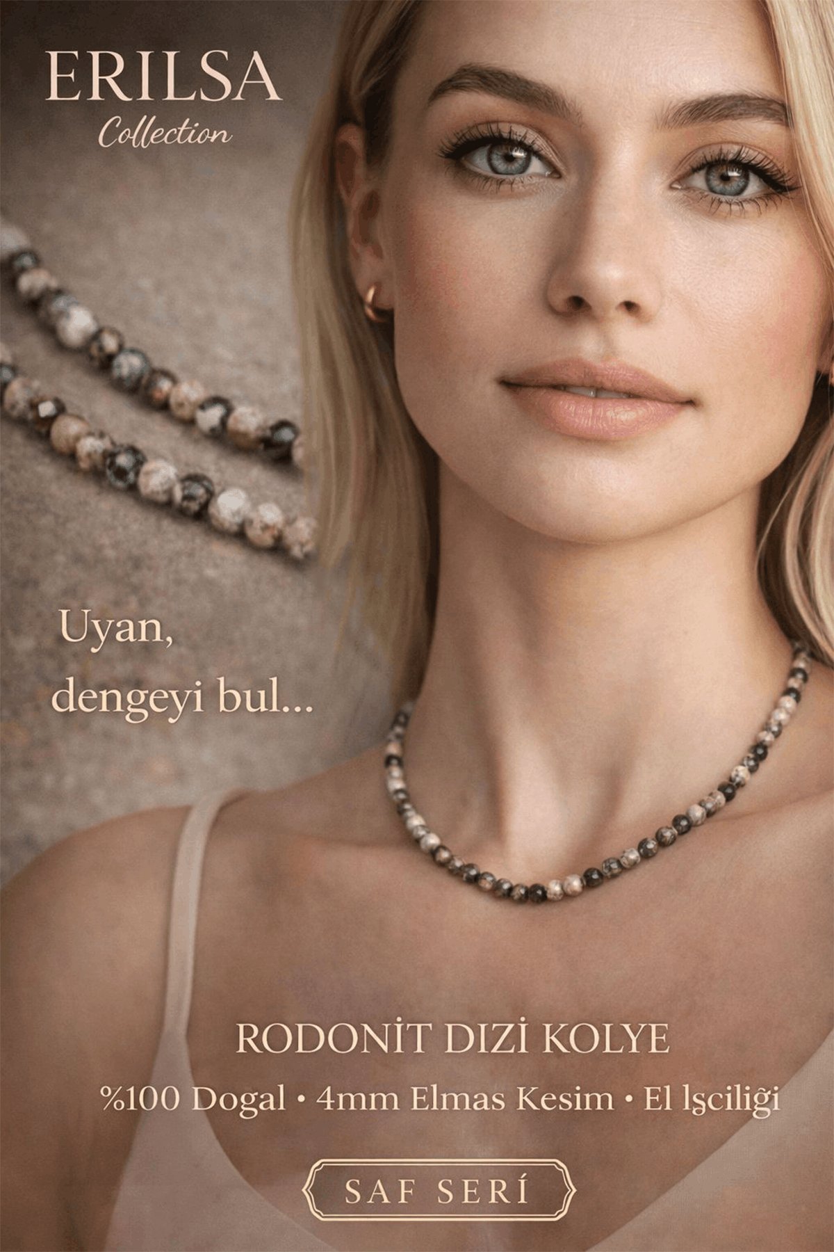 Sertifikalı Rodonit Dizi Kolye - 4mm Elmas Kesim Minimal Seri Doğal Taş Kolye