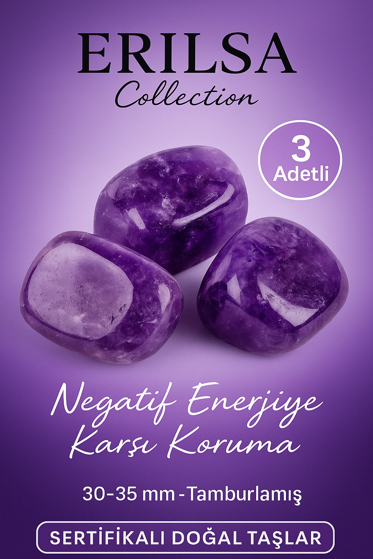 Sertifikalı Doğal Ametist Taşı Kütle – 3 Adetli – Negatif Enerjiyi Dönüştüren Şifa Taşı