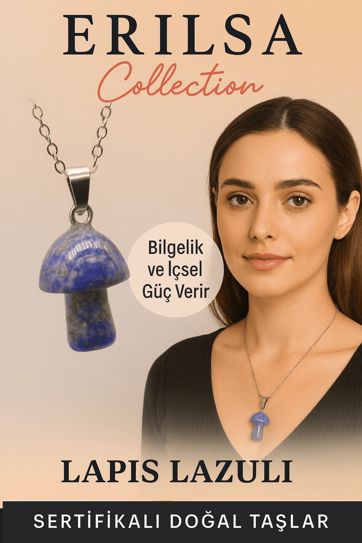 Sertifikalı Mantar Model Lapis Lazuli Taşı Kolye - Bilgelik ve İçsel Güç Veren Doğal Taş