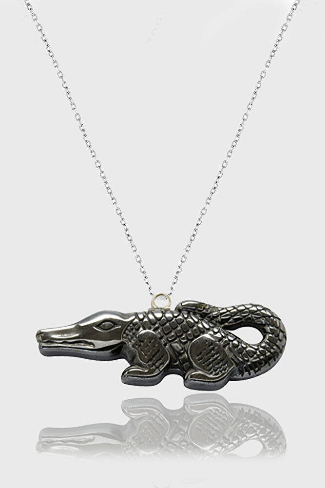 Sertifikalı AAA+ Lacoste Timsah Model Doğal Taş Hematit Taşı Kolye