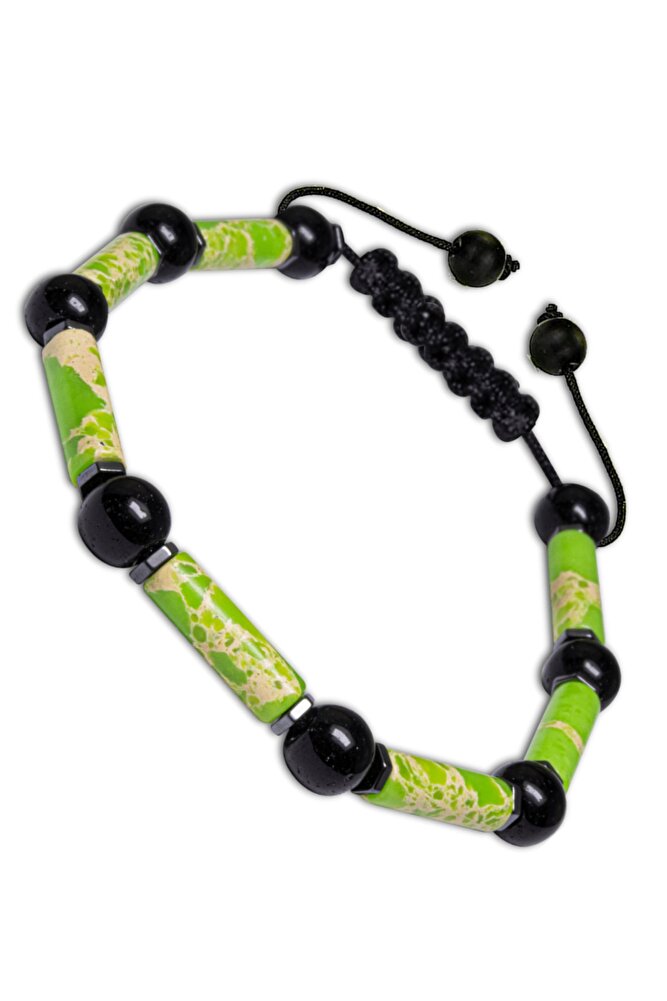 Sertifikalı Doğal Yeşil Varisit Oniks Hematit Taşı Bileklik