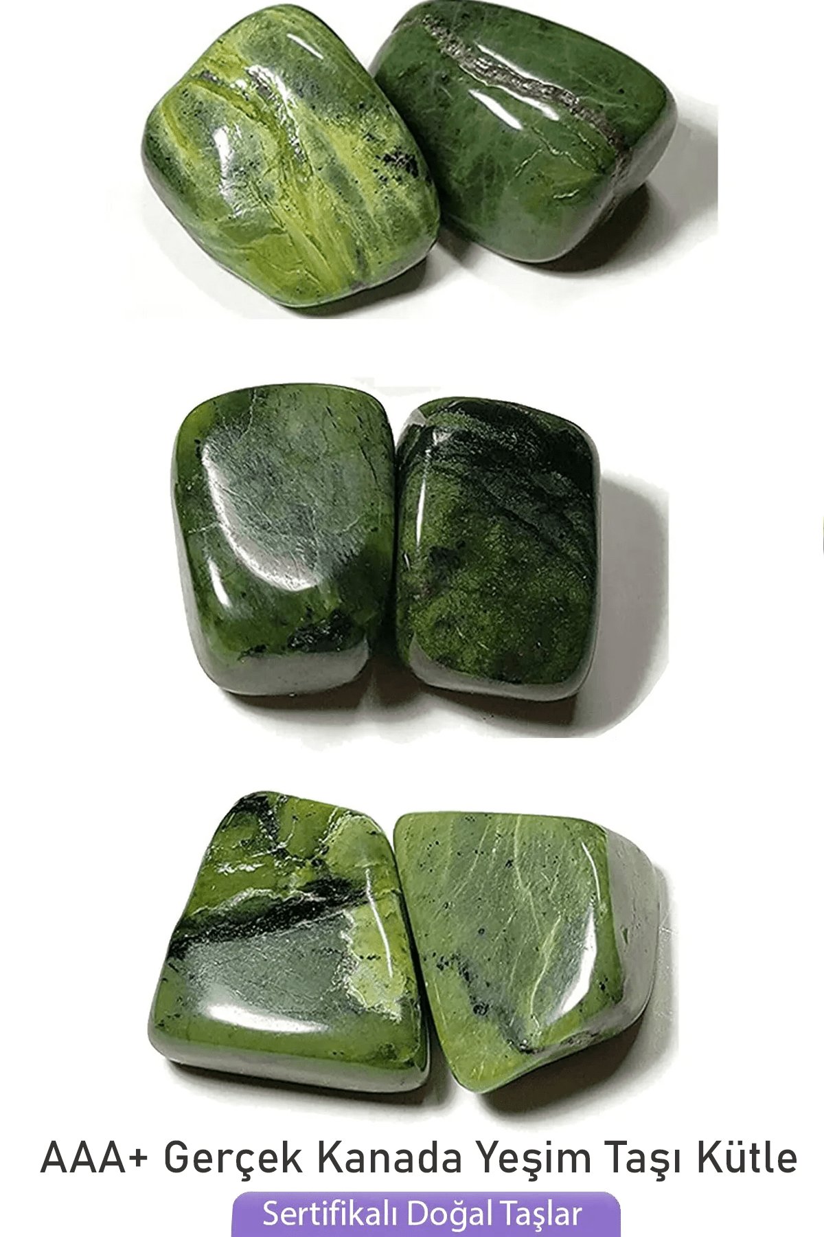 Sertifikalı Tamburlanmış Doğal Jade Yeşim Taşı Kütle