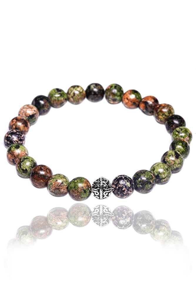 Sertifikalı Gümüş Aparatlı Doğal Unakit Taşı Bileklik