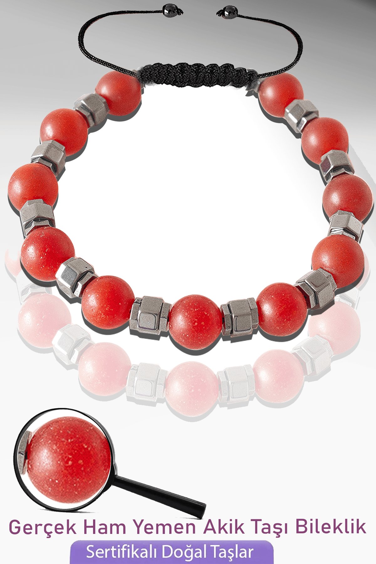 Sertifikalı Doğal Ham Yemen Akik Taşı Bileklik - Ayarlamalı