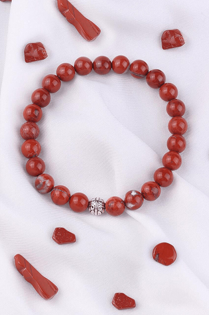 Sertifikalı Kırmızı Jasper Taşı Bileklik - Gümüş Aparatlı