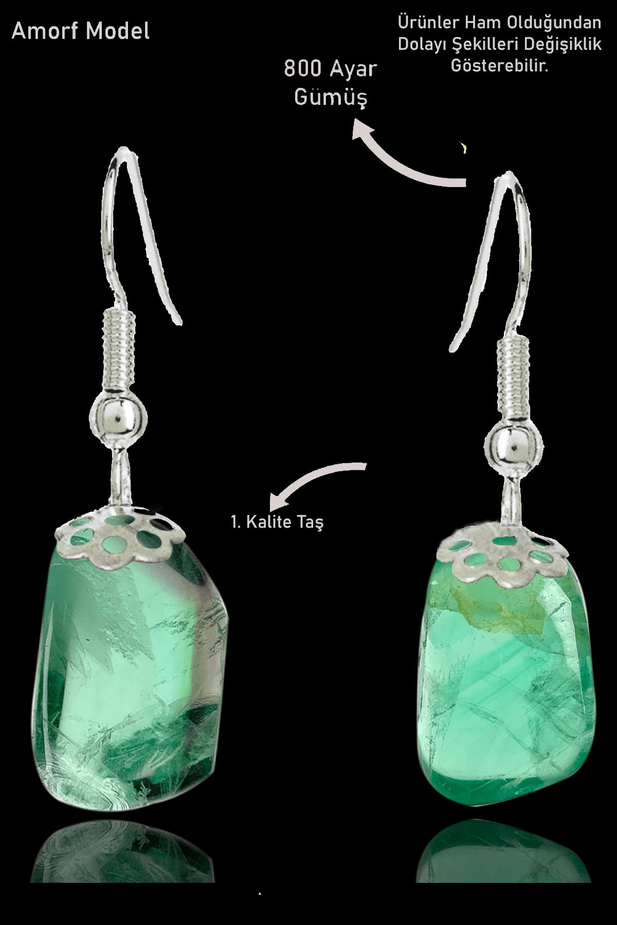 Sertifikalı Amorf Model Ham Yeşil Florit Taşı Küpe