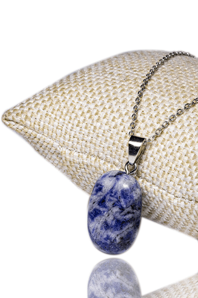 Sertifikalı Tımbıl Model Sodalit Taşı Kolye (GÜMÜŞ APARATLI)