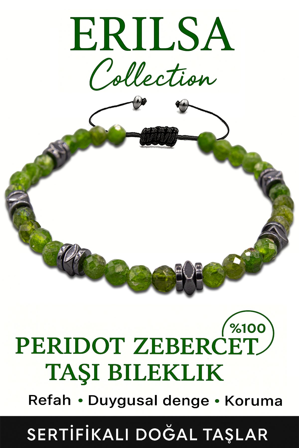 Sertifikalı Fasetli AAA+ Terahertz ve Zebercet Peridot Taşı Bileklik – İnce Model Pozitif Enerji