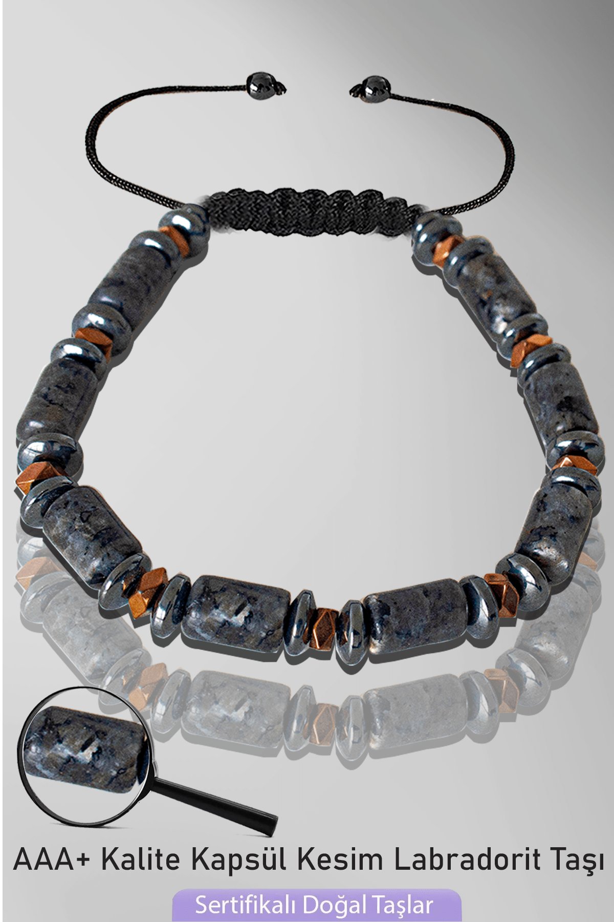 Sertifikalı Rose Hematitli Kapsül Model AAA+ Labradorit Taşı Bileklik