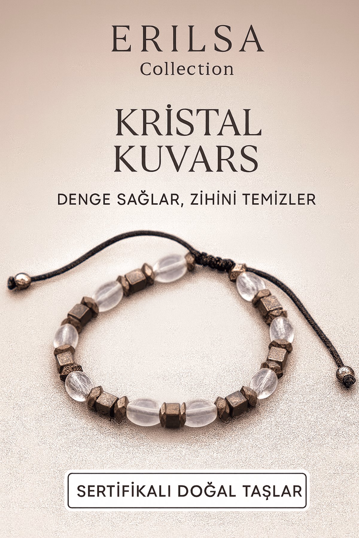 Sertifikalı Ham Kristal Kuvars Bileklik – Enerji Temizleyici Zihin Dengeleyici