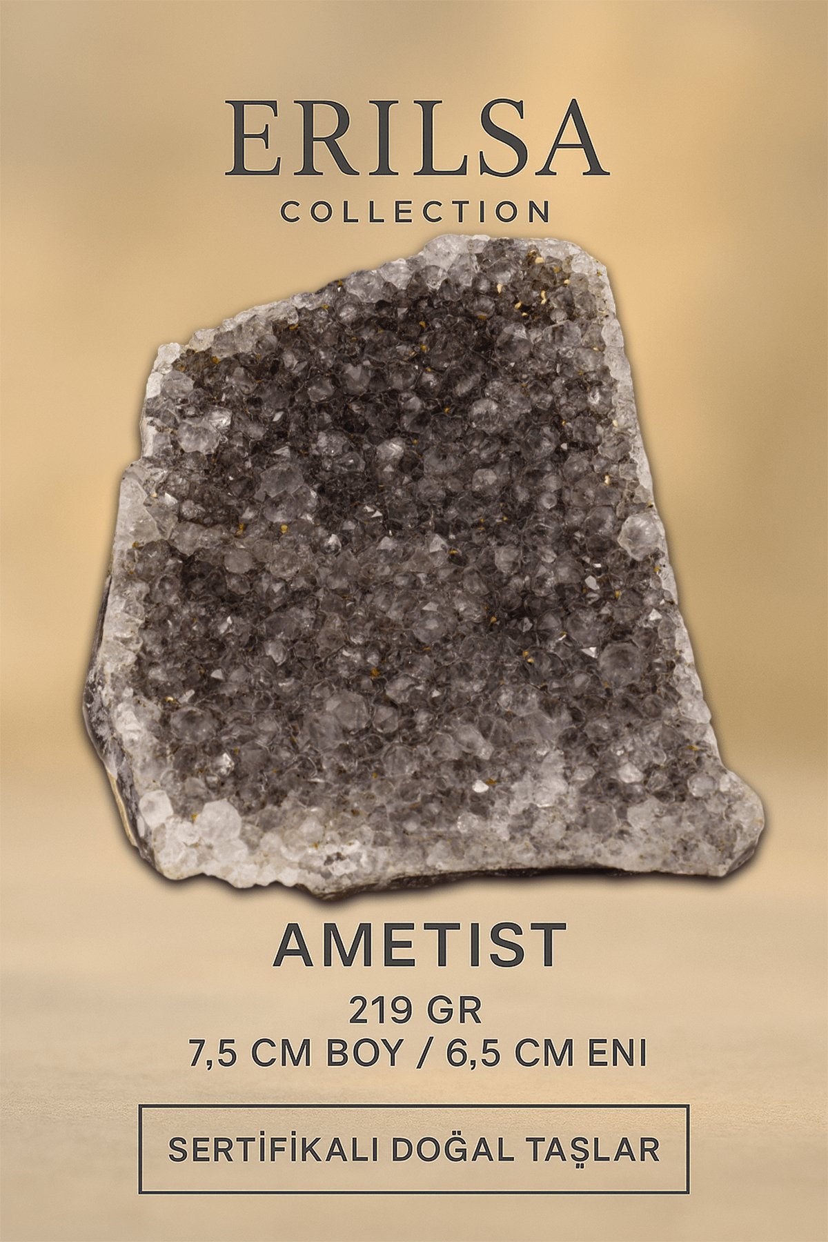 Sertifikalı Ametist Taşı Kütle 219gr Doğal Kristal Dekoratif Taş Stresi Azalt Huzur Ver