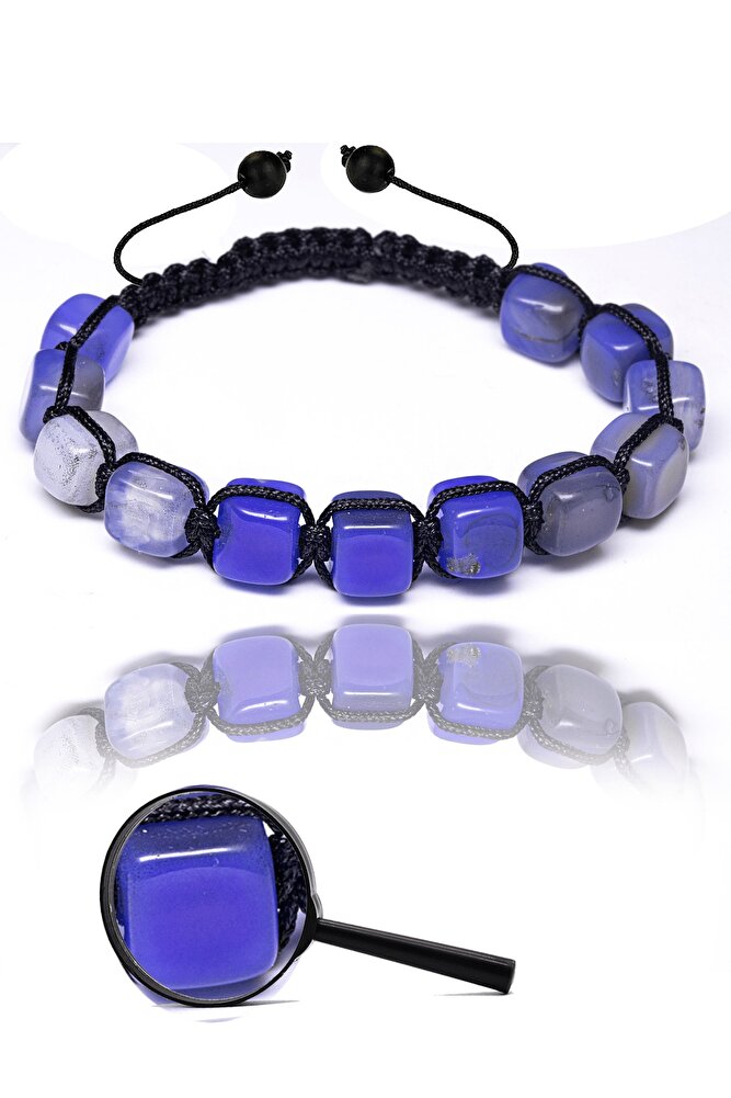 Sertifikalı Küp Kesim Ispirto Mavi Akik Taşı Doğal Taş Bileklik