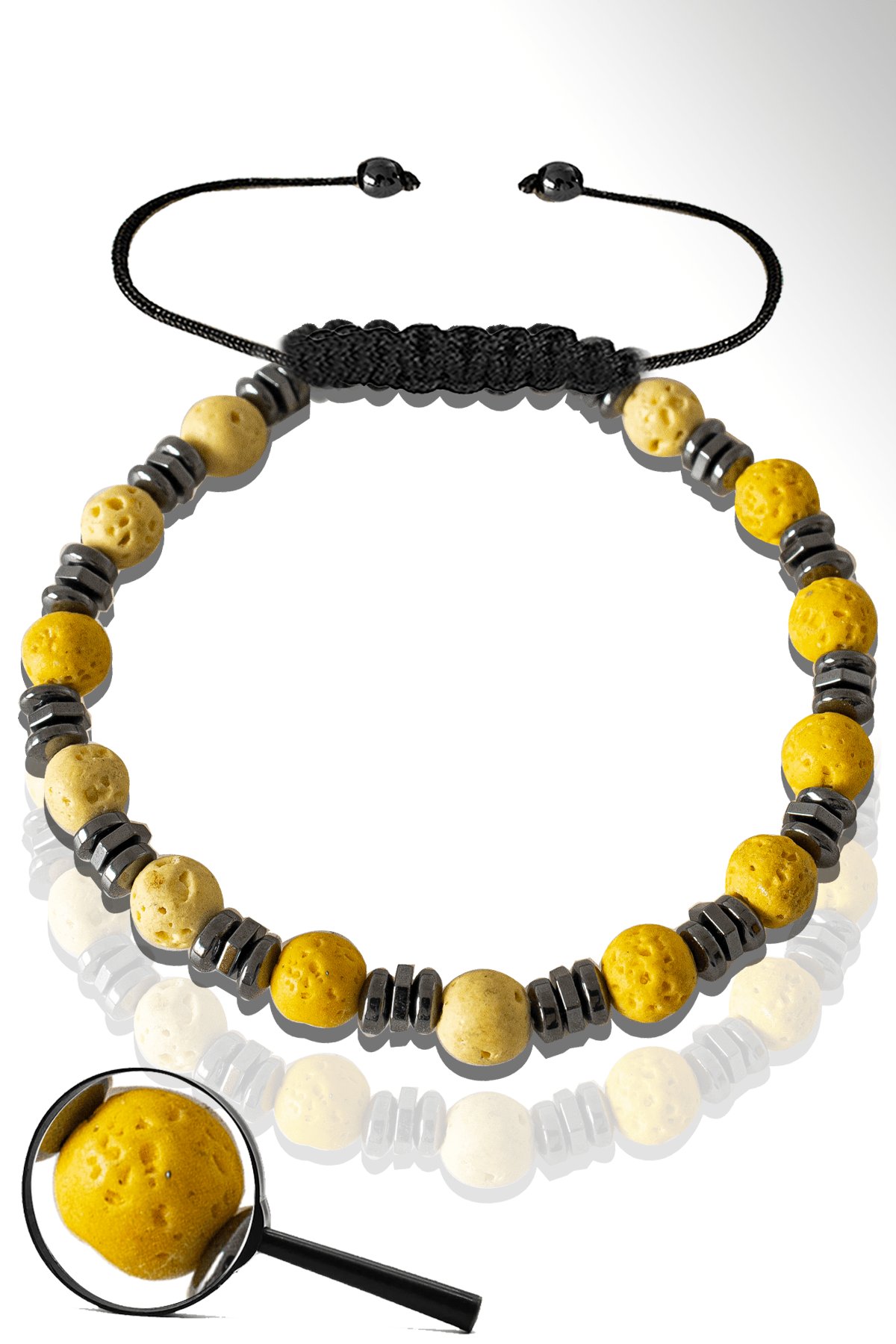 Sertifikalı Hematitli Sarı Volkanik Lav Taşı Bileklik - Yanardağ Taşı