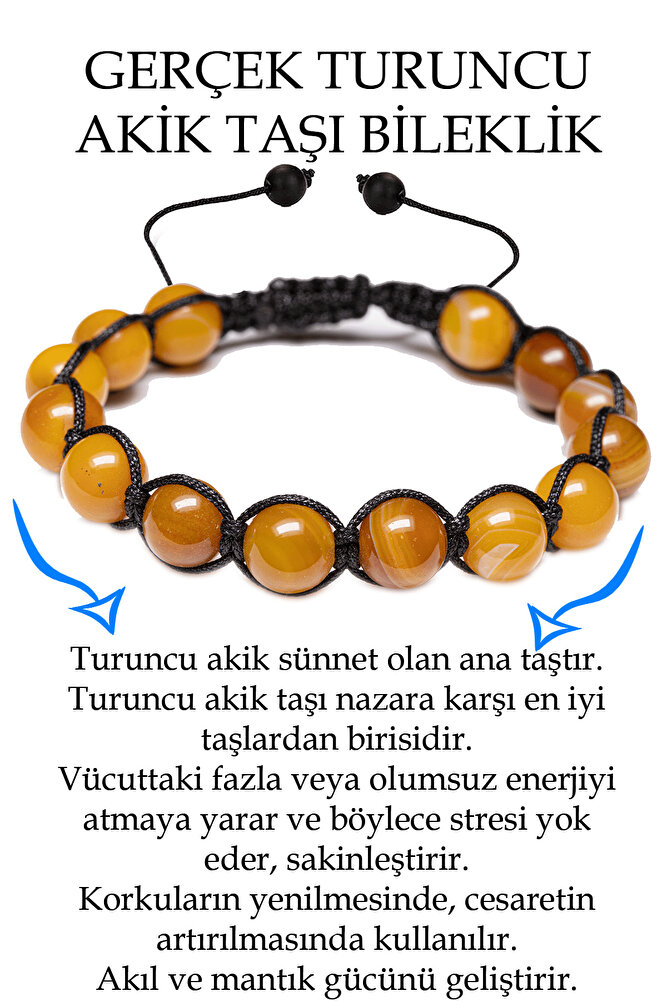 Sertifikalı Damarlı Açık Turuncu Akik Taşı Bileklik - Makrome