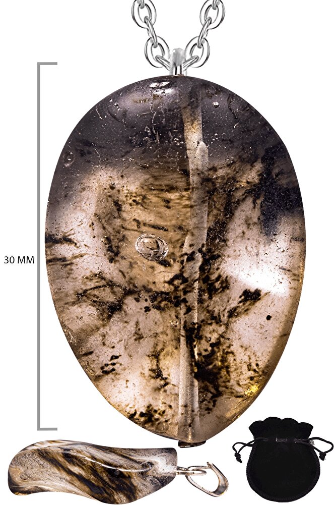 Sertifikalı Çizgili Doğal Fosilli Akik Taşı Kolye