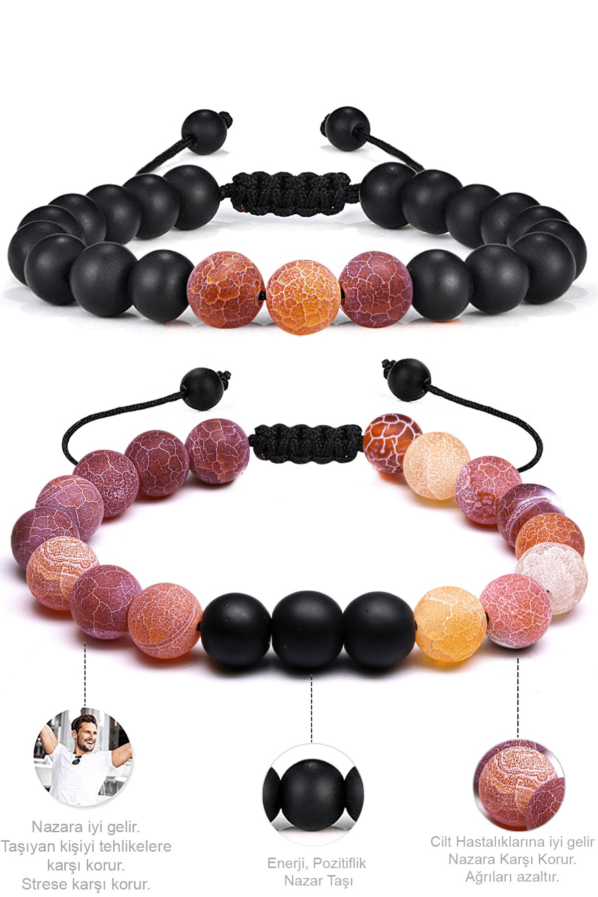 Kırmızı Akik Doğal Taş Bileklik Seti