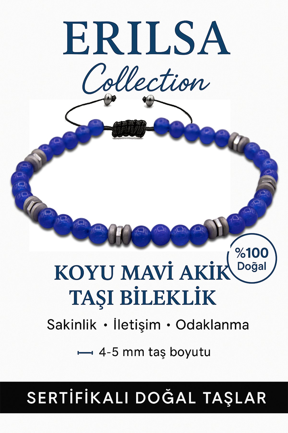 Sertifikalı Fasetli AAA+ Terahertz ve Gece Mavisi Akik Taşı Bileklik – İnce Model İçsel Huzur